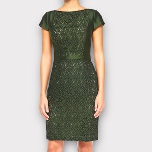 Tory Burch Mariana Satin/Jacquard Fitted Cocktail Wedding Green Dress 6